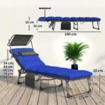 Outsunny Folding Sun Lounger with Canopy – Reclining Sunbed with Cushion, Side Pocket & Carry Handle - Image 21