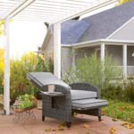 Outsunny Outdoor Recliner Chair – Adjustable Backrest & Footrest with Cushion & Side Tray - Image 26