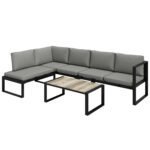 Outsunny 5 Piece Aluminium Garden Corner Sofa Set – 6 Seater Patio Furniture with Cushions & Glass Table