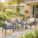 Outsunny Aluminium Garden Furniture Set – 4 Seater Patio Set with Loveseat, Armchairs & Slatted Table - Image 5