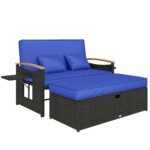 Outsunny Double Rattan Garden Daybed – Adjustable Chaise Lounger with Storage Ottoman