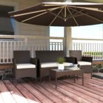 Outsunny 4 Seater Rattan Garden Furniture Set – Loveseat, 2 Armchairs, Glass Coffee Table, Cushions, - Image 8
