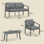 Outsunny Aluminium Garden Furniture Set – 4 Seater Patio Set with Loveseat, Armchairs & Slatted Table - Image 3
