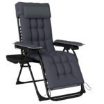 Outsunny Zero Gravity Reclining Garden Chair – Folding Sun Lounger with Cushion, Headrest & Cup Holder, Dark Grey