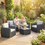 Outsunny 5 Seater Rattan Garden Furniture Set – Wide Armrests, Cushions & Pillows, Dark Grey - Image 2
