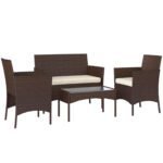 Outsunny 4 Seater Rattan Garden Furniture Set – Loveseat, 2 Armchairs, Glass Coffee Table, Cushions,