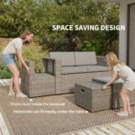 Outsunny Rattan Garden Furniture Set – 6 Piece Nesting Patio Set with Loveseat, Chairs, Table & Footstools, Dark Grey - Image 5