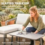 Outsunny 3 Piece Garden Dining Set – 3 Seater Sofa, Footstool & Coffee Table with Cushions - Image 6
