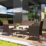 Outsunny 4 Seater Rattan Garden Furniture Set – Loveseat, 2 Armchairs, Glass Coffee Table, Cushions, - Image 2