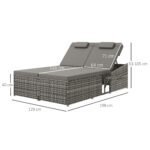 Outsunny 2 Seater Rattan Day Bed – Outdoor Garden Lounger with Fire Retardant Cushions & Grey Finish - Image 3