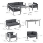 Outsunny 5 Piece Aluminium Garden Corner Sofa Set – 6 Seater Patio Furniture with Cushions & Glass Table - Image 12