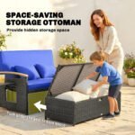 Outsunny Double Rattan Garden Daybed – Adjustable Chaise Lounger with Storage Ottoman - Image 8