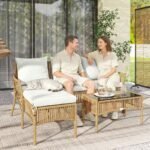 Outsunny Rattan Corner Sofa Set – 3 Piece Garden Lounge Set with Chaise, Table & Cushions - Image 11
