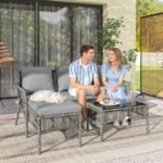Outsunny Rattan Corner Sofa Set – 3 Piece Garden Lounge Set with Chaise, Table & Cushions - Image 2
