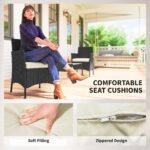 Outsunny 4 Seater Rattan Garden Furniture Set – Loveseat, 2 Armchairs, Glass Coffee Table, Cushions, - Image 15