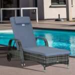 Outsunny Rattan Sun Lounger Recliner – Adjustable Garden Chair with Headrest & Fire Retardant Cushion - Image 11