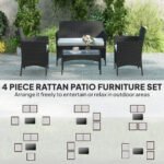 Outsunny 4 Seater Rattan Garden Furniture Set – Loveseat, 2 Armchairs, Glass Coffee Table, Cushions, - Image 22
