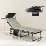 Outsunny Folding Sun Lounger with Canopy – Reclining Sunbed with Cushion, Side Pocket & Carry Handle - Image 30