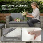 Outsunny Rattan Garden Furniture Set – 6 Piece Nesting Patio Set with Loveseat, Chairs, Table & Footstools, Dark Grey - Image 7