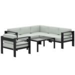 Outsunny 5 Piece Aluminium Garden Corner Sofa Set – 6 Seater Patio Furniture with Cushions & Glass Table - Image 19