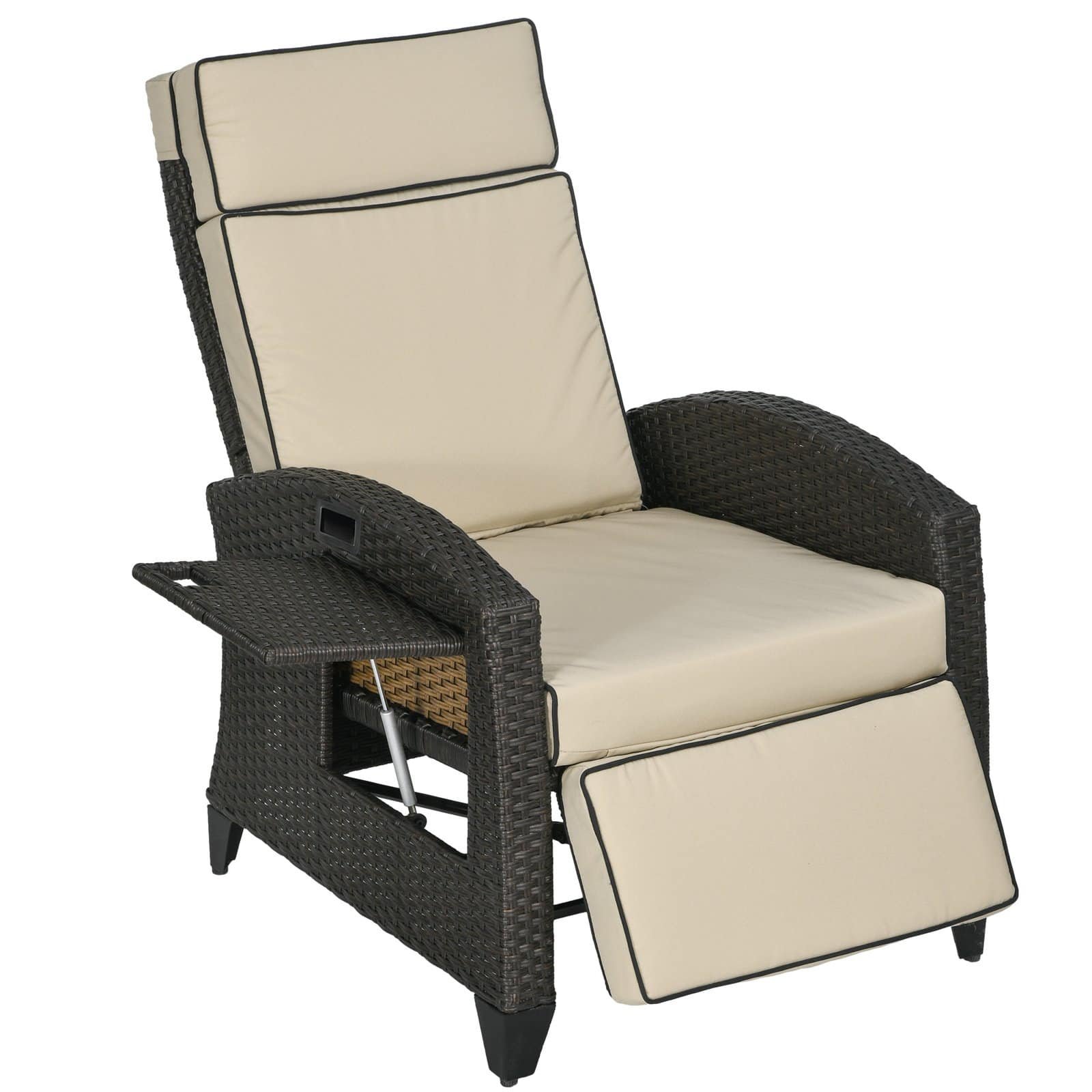 Jusdc319781c0df84 Outsunny Outdoor Recliner Chair – Adjustable Backrest & Footrest with Cushion & Side Tray - Image 1