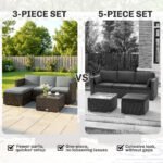 Outsunny 3 Piece Rattan Garden Corner Sofa Set with Cushions – Outdoor Patio Furniture, - Image 7