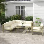 Outsunny 5 Piece Aluminium Garden Corner Sofa Set – 6 Seater Patio Furniture with Cushions & Glass Table - Image 2