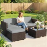 Outsunny 3 Piece Rattan Garden Corner Sofa Set with Cushions – Outdoor Patio Furniture, - Image 2