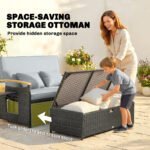 Outsunny Double Rattan Garden Daybed – Adjustable Chaise Lounger with Storage Ottoman - Image 17