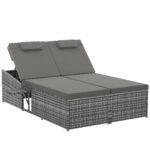 Outsunny 2 Seater Rattan Day Bed – Outdoor Garden Lounger with Fire Retardant Cushions & Grey Finish