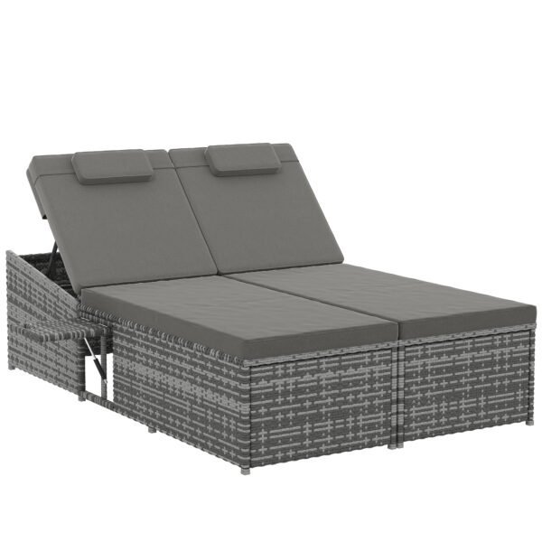 Outsunny 2 Seater Rattan Day Bed – Outdoor Garden Lounger with Fire Retardant Cushions & Grey Finish