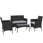 Outsunny 4 Seater Rattan Garden Furniture Set – Loveseat, 2 Armchairs, Glass Coffee Table, Cushions, - Image 19