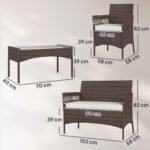 Outsunny 4 Seater Rattan Garden Furniture Set – Loveseat, 2 Armchairs, Glass Coffee Table, Cushions, - Image 3