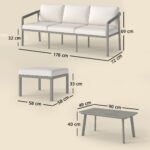 Outsunny 3 Piece Garden Dining Set – 3 Seater Sofa, Footstool & Coffee Table with Cushions - Image 3