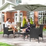 Outsunny 4 Seater Rattan Garden Furniture Set – Loveseat, 2 Armchairs, Glass Coffee Table, Cushions, - Image 11