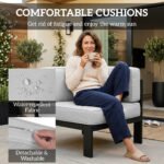 Outsunny 5 Piece Aluminium Garden Corner Sofa Set – 6 Seater Patio Furniture with Cushions & Glass Table - Image 22