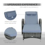 Outsunny Rattan Sun Lounger Recliner – Adjustable Garden Chair with Headrest & Fire Retardant Cushion - Image 15