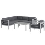 Outsunny 5 Piece Aluminium Garden Corner Sofa Set – 6 Seater Patio Furniture with Cushions & Glass Table - Image 10