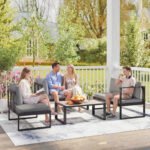 Outsunny 5 Piece Aluminium Garden Corner Sofa Set – 6 Seater Patio Furniture with Cushions & Glass Table - Image 8