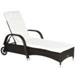 Outsunny Rattan Sun Lounger Recliner – Adjustable Garden Chair with Headrest & Fire Retardant Cushion