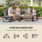 Outsunny 5 Piece Aluminium Garden Corner Sofa Set – 6 Seater Patio Furniture with Cushions & Glass Table - Image 4