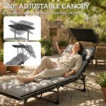 Outsunny Folding Sun Lounger with Canopy – Reclining Sunbed with Cushion, Side Pocket & Carry Handle - Image 31