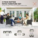 Outsunny 4 Seater Rattan Garden Furniture Set – Loveseat, 2 Armchairs, Glass Coffee Table, Cushions, - Image 13
