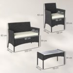 Outsunny 4 Seater Rattan Garden Furniture Set – Loveseat, 2 Armchairs, Glass Coffee Table, Cushions, - Image 12