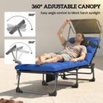 Outsunny Folding Sun Lounger with Canopy – Reclining Sunbed with Cushion, Side Pocket & Carry Handle - Image 22