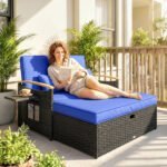 Outsunny Double Rattan Garden Daybed – Adjustable Chaise Lounger with Storage Ottoman - Image 2