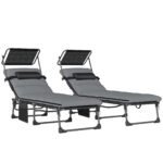 Outsunny Folding Sun Lounger with Canopy – Reclining Sunbed with Cushion, Side Pocket & Carry Handle - Image 10