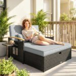 Outsunny Double Rattan Garden Daybed – Adjustable Chaise Lounger with Storage Ottoman - Image 11