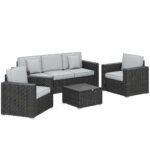 Outsunny 5 Seater Rattan Garden Furniture Set – Wide Armrests, Cushions & Pillows, Dark Grey