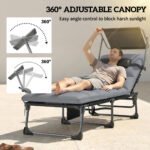 Outsunny Folding Sun Lounger with Canopy – Reclining Sunbed with Cushion, Side Pocket & Carry Handle - Image 13
